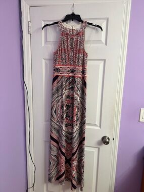 London Times Coral and Black Printed Sleeveless Maxi Dress